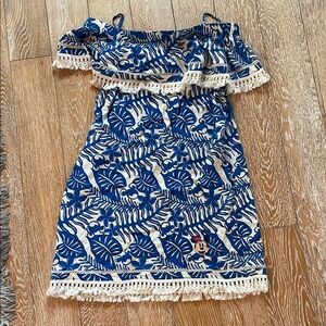 Disney Aulani Blue Floral Mickey Dress - off the shoulder with straps size L